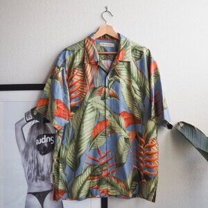 Tommy Bahama Hawaiian Silk Shirt Men's Size Large Palm Tree Copyrighted Print SS
